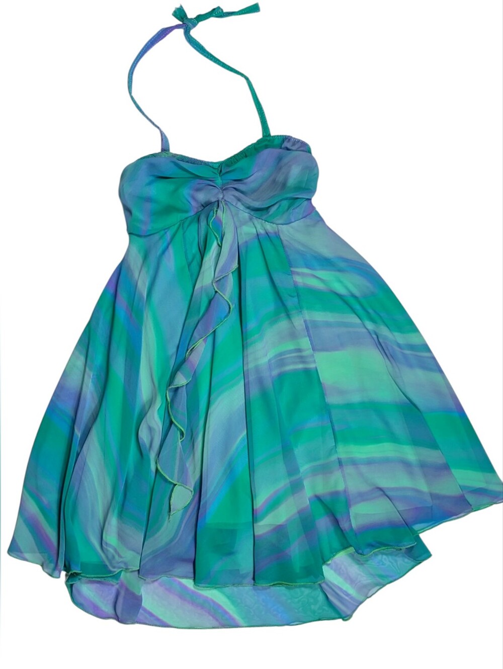 Costume Gallery Teal & Aqua Halter High-Low Dance Dress with Bow Front Size Smal